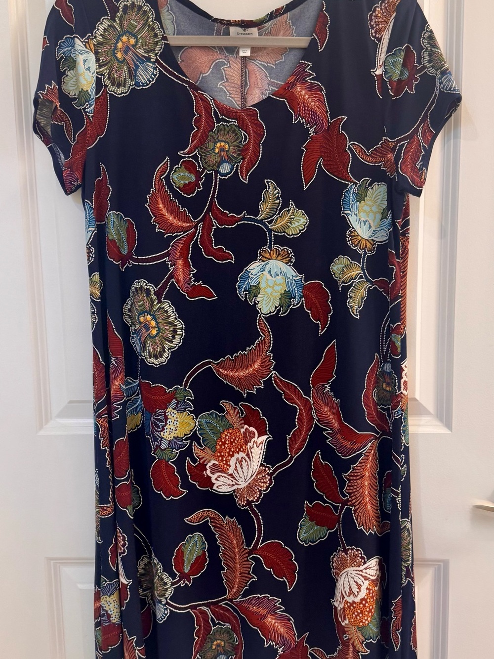 Women’s Navy Floral Short-Sleeve Swing Dress
